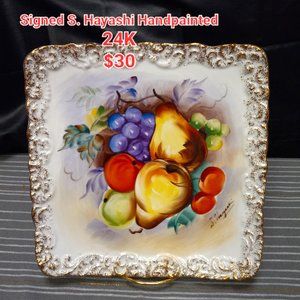 SIGNED HANDPAINTED S. HAYASHI DECORATIVE COLLECTOR PLAT 24K GOLD TRIMMED UCAGCO